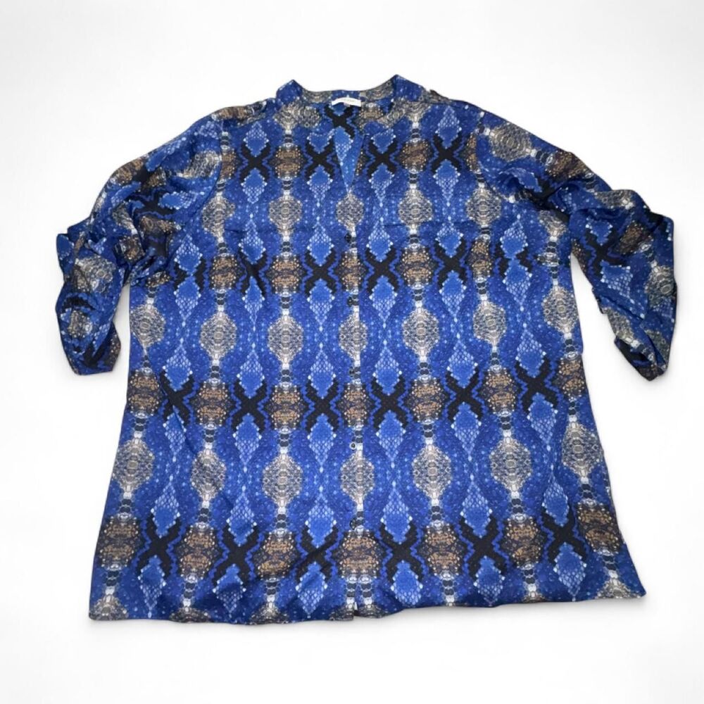Calvin-klein Women's Blue and Silver Size 1x Snake Pattern Blouse